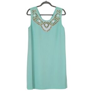 Lilly Pulitzer Sabrina Beaded Shift Dress Womens XL Mint Green Turquoise